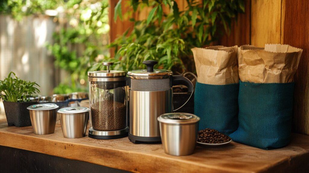 Eco-Friendly Coffee Setup with Reusable Equipment