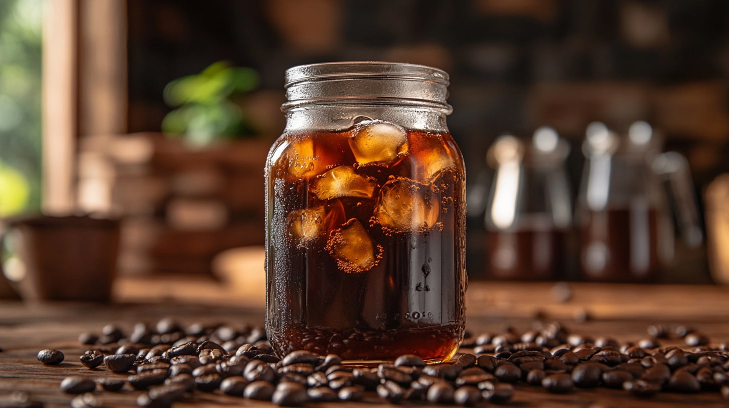 Glass Jar Filled with Homemade Cold Brew Coffee