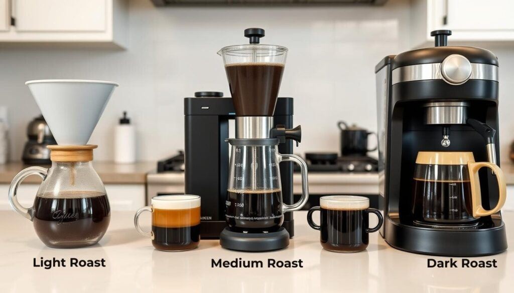 Coffee Roasting Profiles — Brewing Methods for Light, Medium, and Dark Roasts Pour-Over, Drip, and Espresso Machines Showing Brewing Methods for Each Roast