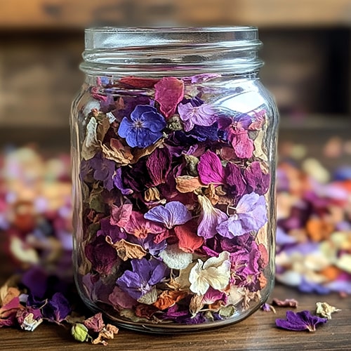 Coffee Aroma and Taste — Floral Notes in Coffee Jar Filled with Colorful Dried Flower Petals