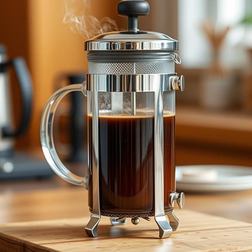 Coffee Aroma and Taste — Brewing Coffee in a French Press Coffee Aroma and Taste — French Press with Freshly Brewed Coffee