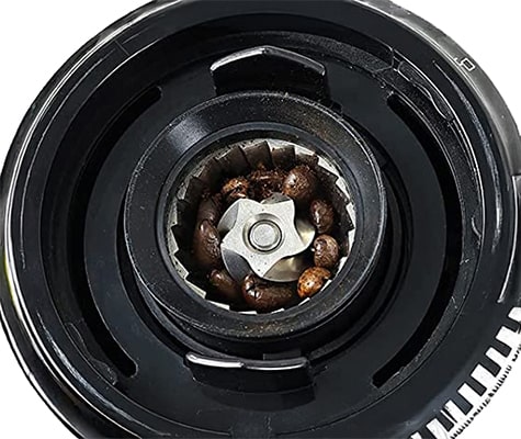 Coffee Beans in a Conical Burr Grinder Showing the Grinding Mechanism