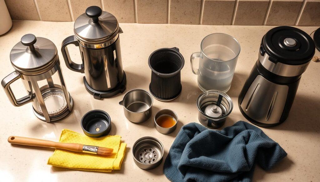 How to Clean and Maintain Coffee Equipment — Cleaning Supplies and Coffee Makers How to Clean and Maintain Coffee Equipment — French Presses and Cleaning Supplies Like a Brush and Cloth