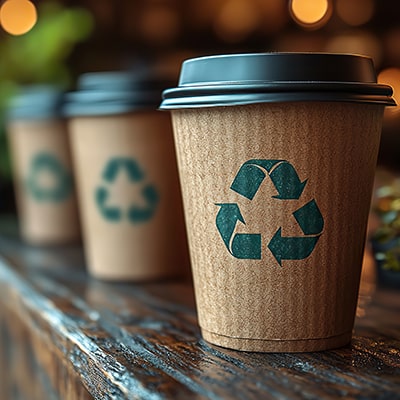 Recyclable Coffee Cup with Eco-Friendly Recycle Symbol