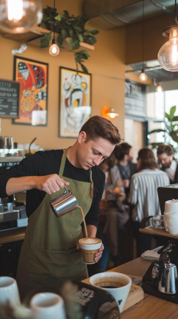 Seattle Coffee Culture — Barista Pouring Latte Art Seattle Coffee Culture — A Barista Pouring Milk to Create Latte Art in a Seattle Coffee Shop