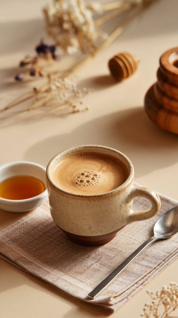 Sütlü Türk Kahvesi for Creamy Turkish Coffee Recipes Turkish Coffee Recipes — Sütlü Türk Kahvesi Served with a Soft, Creamy Foam in a Rustic Cup