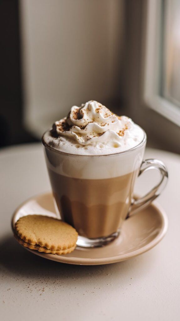Viennese Coffee Recipes — Kapuziner Coffee Kapuziner Coffee with Whipped Cream Served in a Glass Cup on a Wooden Table