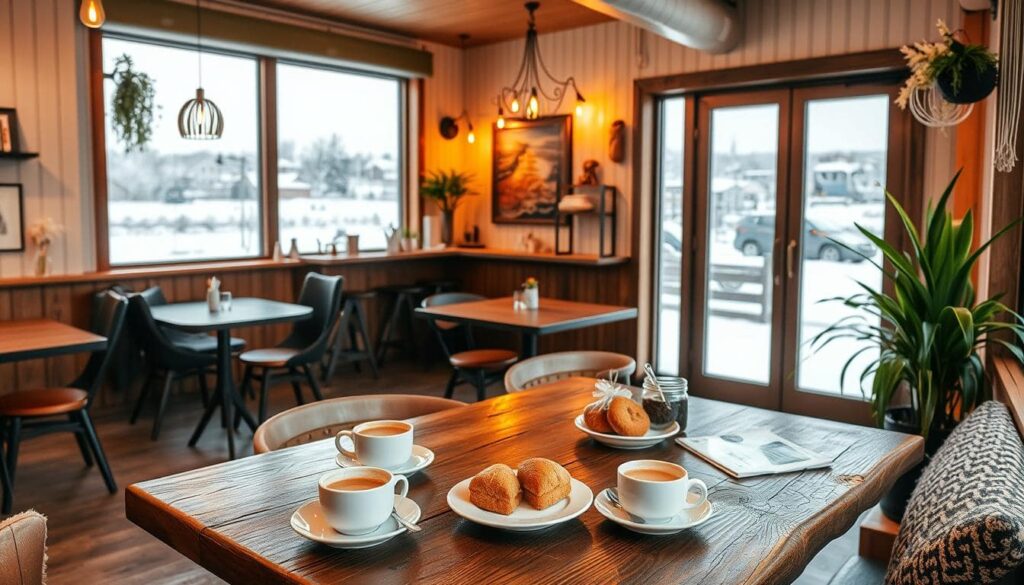Icelandic Coffee Culture — Winter Café Charm Icelandic Coffee Culture — Icelandic Café with Snowy Landscape Views and Rustic Decor