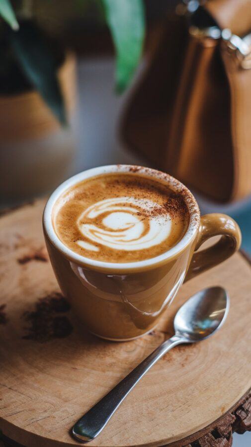Mexican Coffee Recipes — Creamy Espresso Con Leche Ceramic Cup of Espresso Con Leche with Steam Rising and a Swirl of Cinnamon on Top