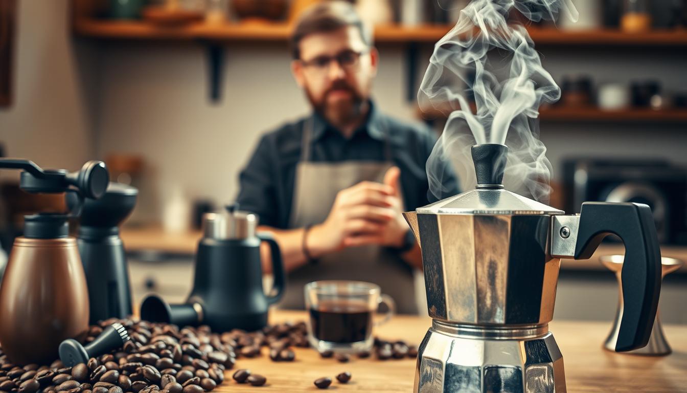Moka Coffee Pot with Steam and Coffee Tools