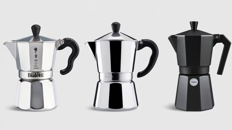 Three Moka Coffee Pots in Different Styles