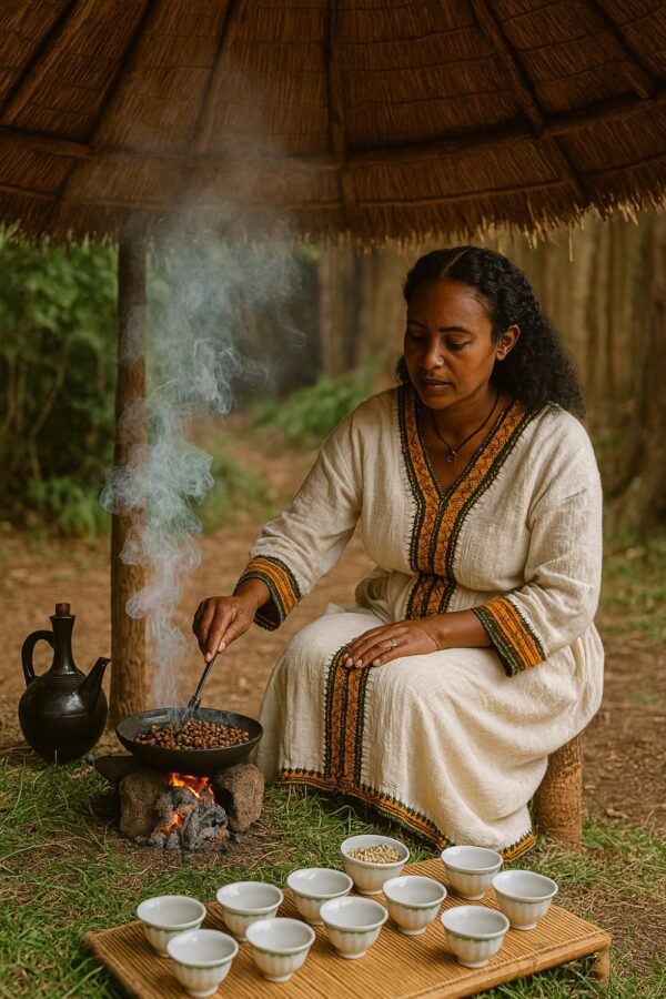 Best Coffee Destinations – Ethiopian Coffee Ceremony Woman Roasting Coffee Beans During Ethiopian Ceremony