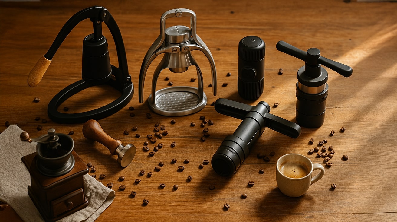 Best Manual Espresso Machines —Manual Espresso Machines with Grinder, Tamper, Coffee Beans, and a Small Espresso Cup