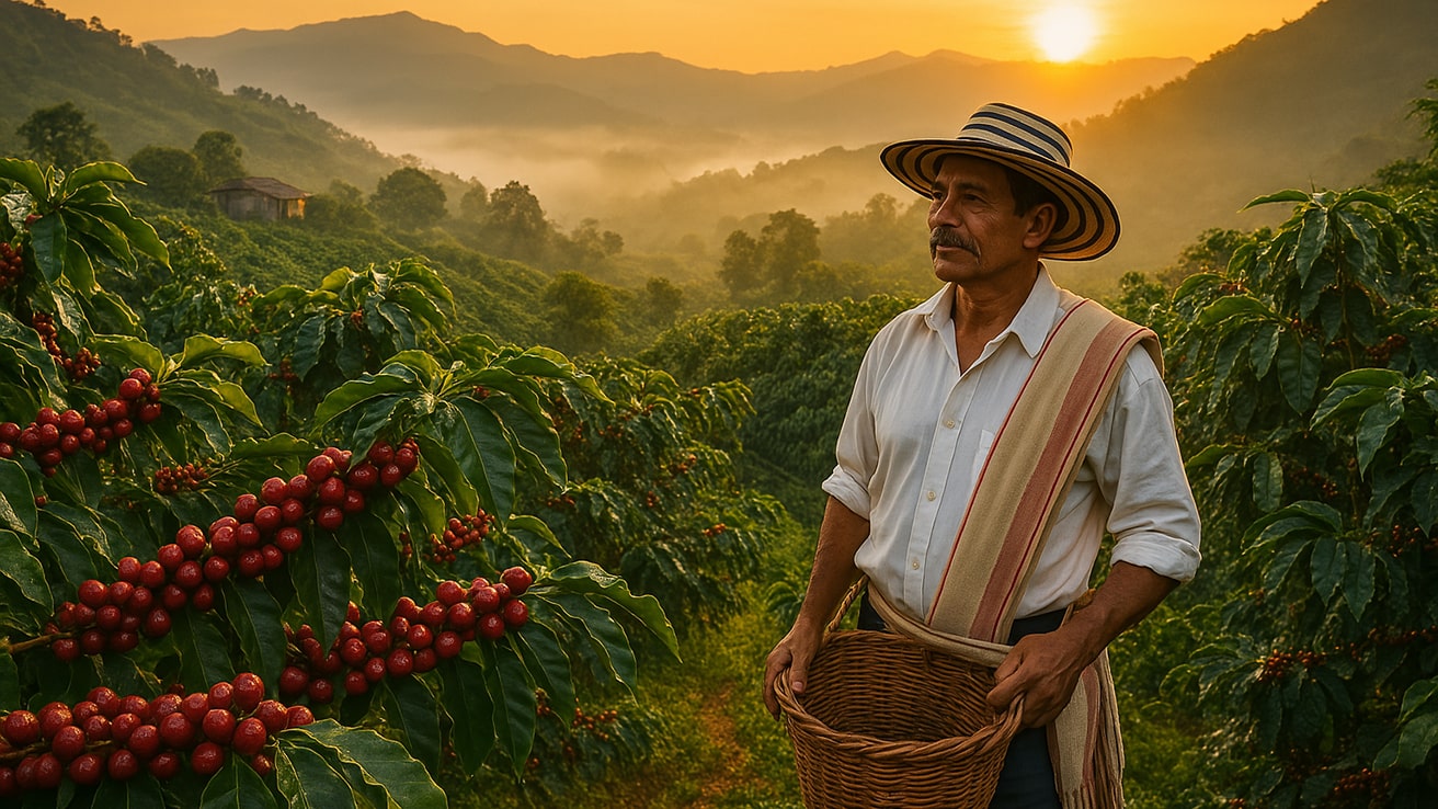 Colombian Coffee Culture — Colombian Coffee Farmer in Andes at Sunrise