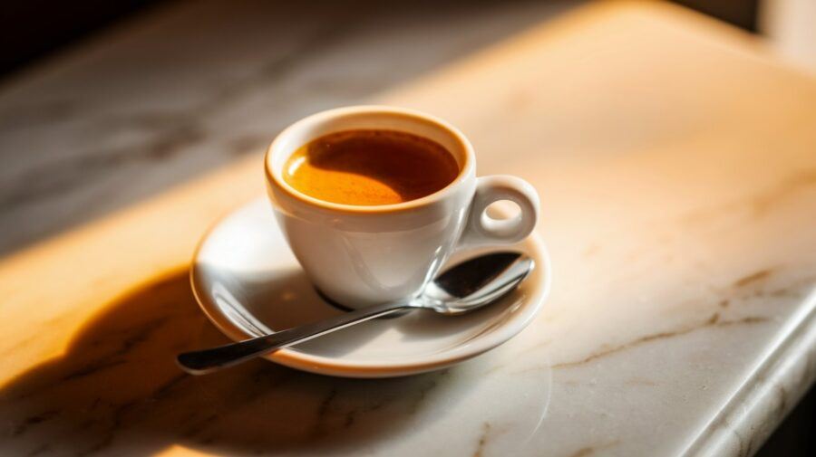 Italian Espresso Culture — Espresso in White Demitasse with Crema