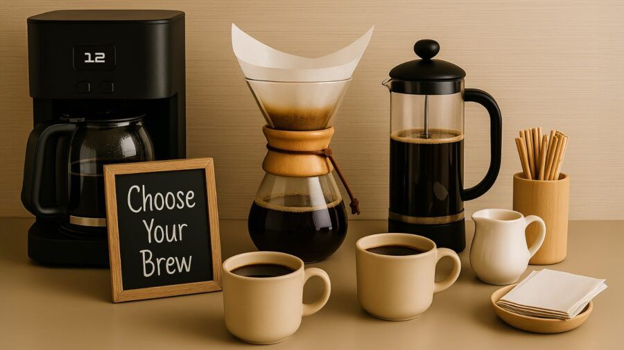 Self-Serve Coffee Bar With French Press Brewing Station French Press Brewing Station on Self-Serve Coffee Bar