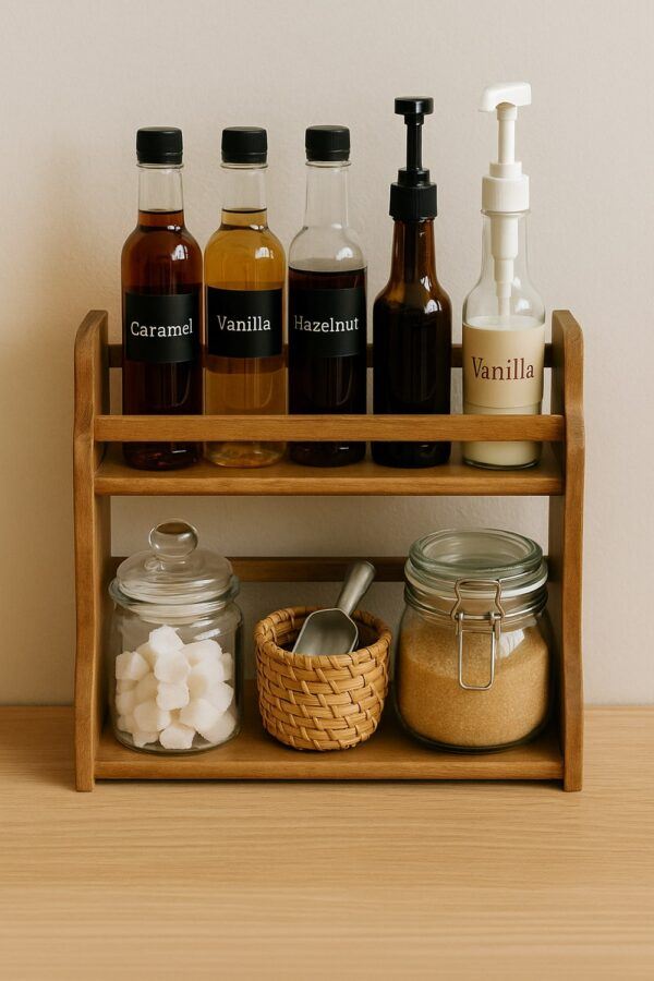 DIY Coffee Bar Organization Hacks with Spice Rack Organizing Syrups and Sugar