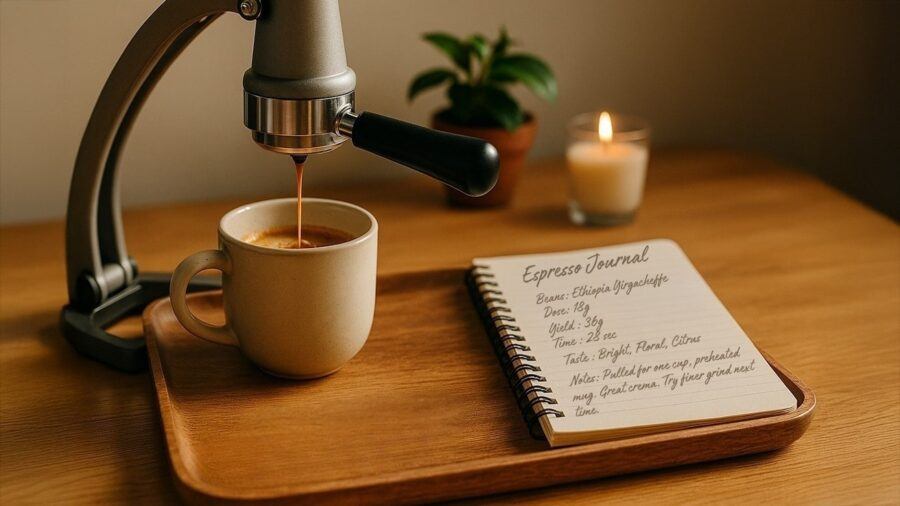 Espresso for One — Espresso Machine, Ceramic Mug, and Coffee Log Notebook